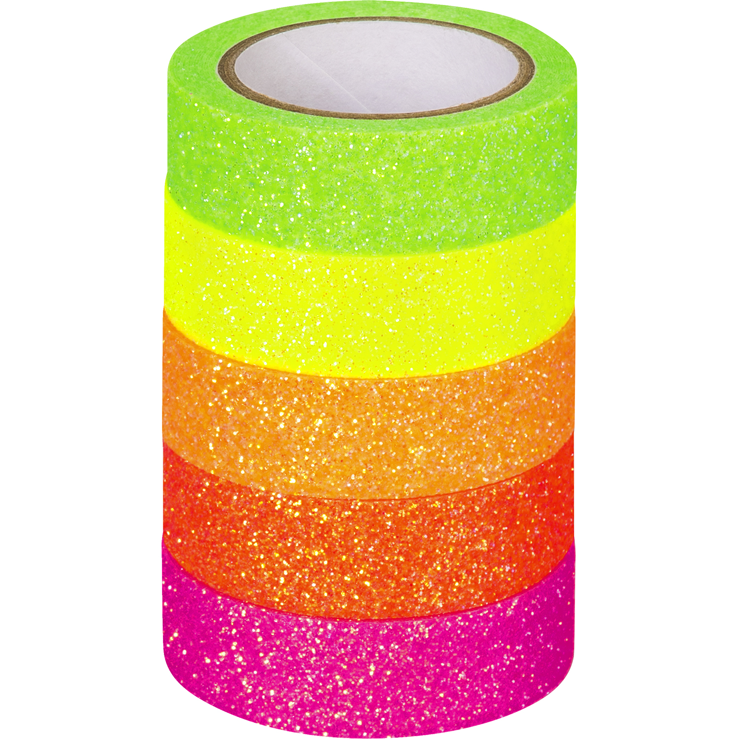 NEU Deko Tape / Klebeband, 5 Rollen, Neon Regenbogen Glitter