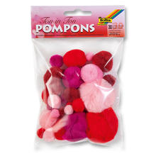 Pompons, 30 Stck., Ton in Ton Mix, Rot
