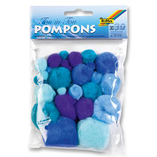 Pompons, 30 Stck., Ton in Ton Mix, Blau