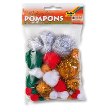 Pompons, 30 Stck., Weihnachten sortiert