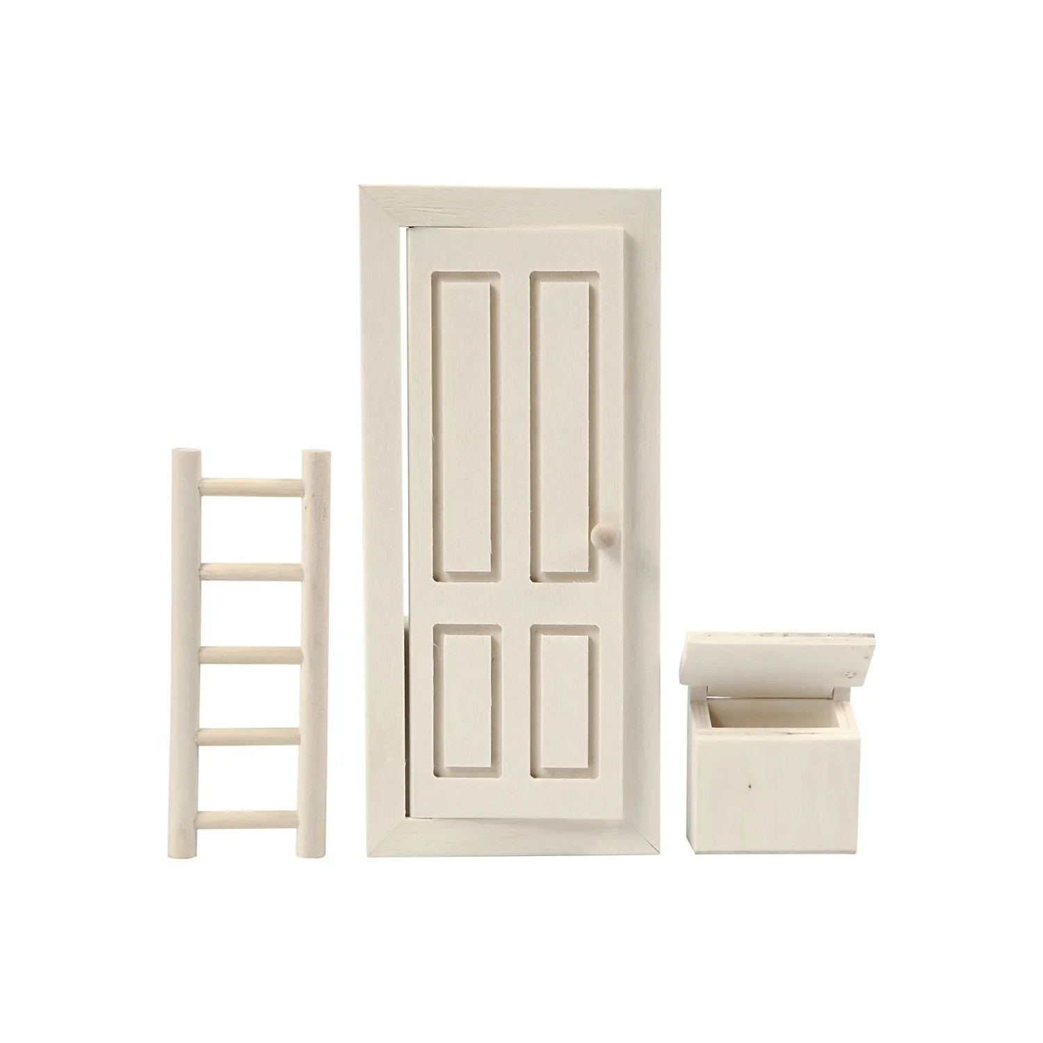 NEU Wichtel Miniatur Mbel Set aus Holz, Tr, Briefkasten, Leiter, 8-18 cm